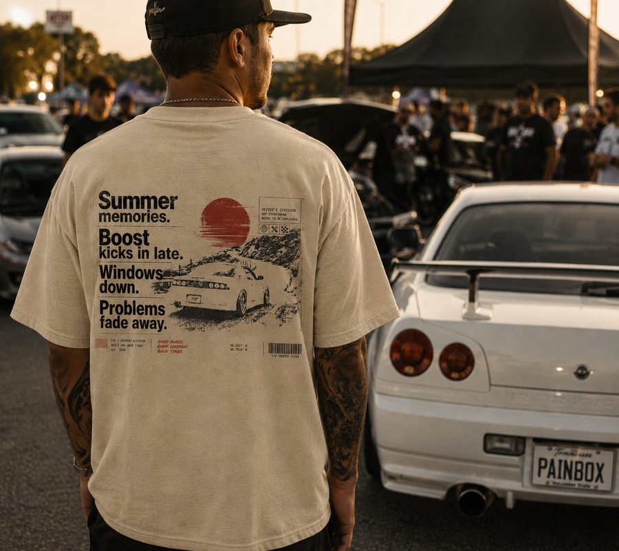 Summer Memories Boost Kicks In Late Shirt | JDM Car Enthusiast Tee | Y3P Driver's Division